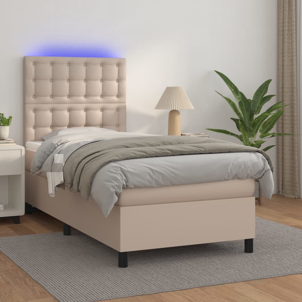 Giroletto Molle Materasso E Led Cappuccino 90x200 Cm Similpelle