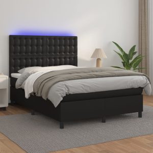 Giroletto A Molle Con Materasso E Led Nero 140x190cm Similpelle