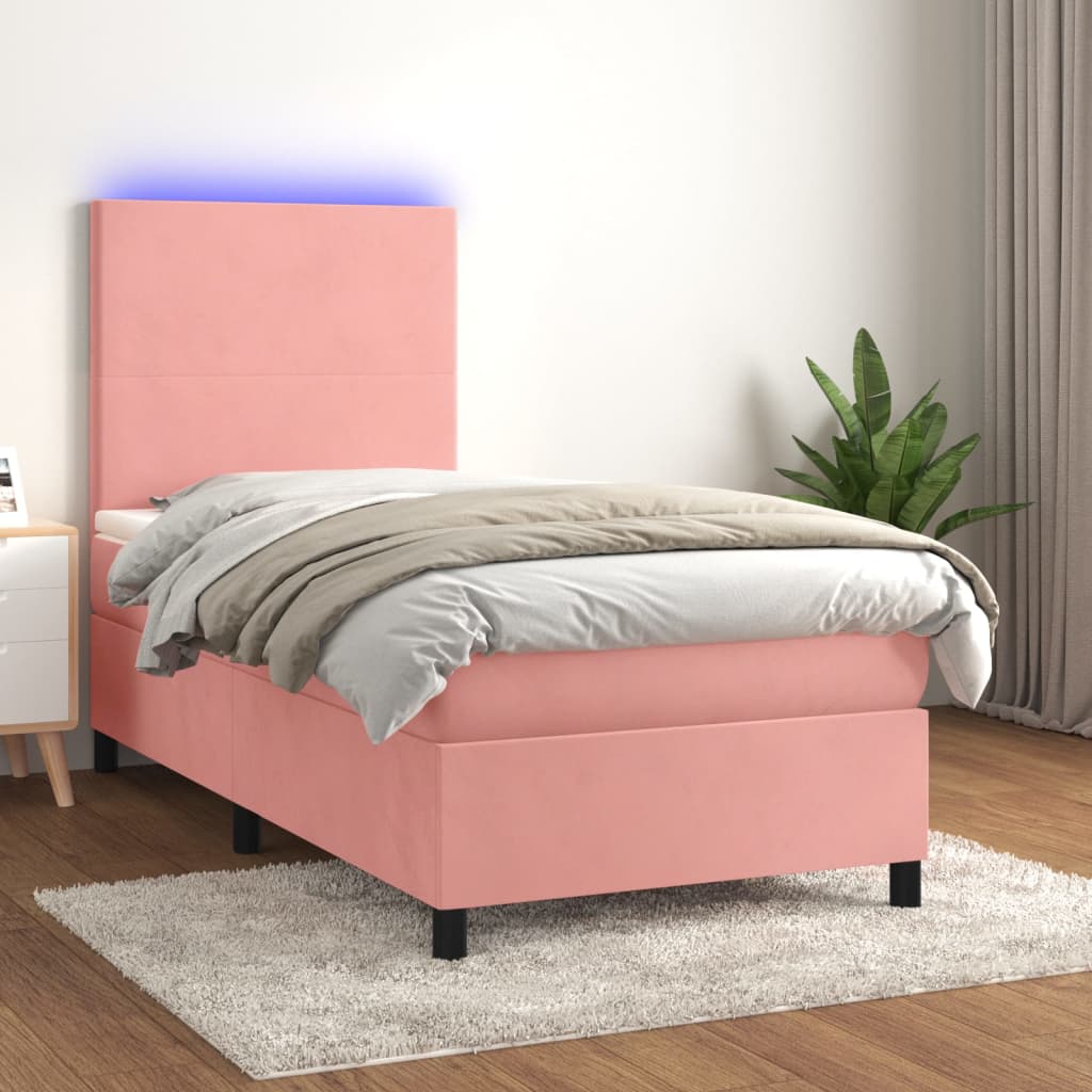 Letto A Molle Con Materasso E Led Rosa 90x190 Cm In Velluto