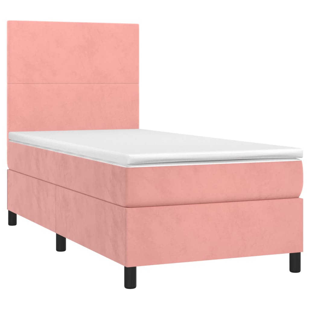 Letto A Molle Con Materasso E Led Rosa 90x190 Cm In Velluto - Image 3