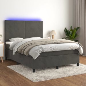 Letto A Molle Con Materasso E Led Grigio Scuro 140x190 cm