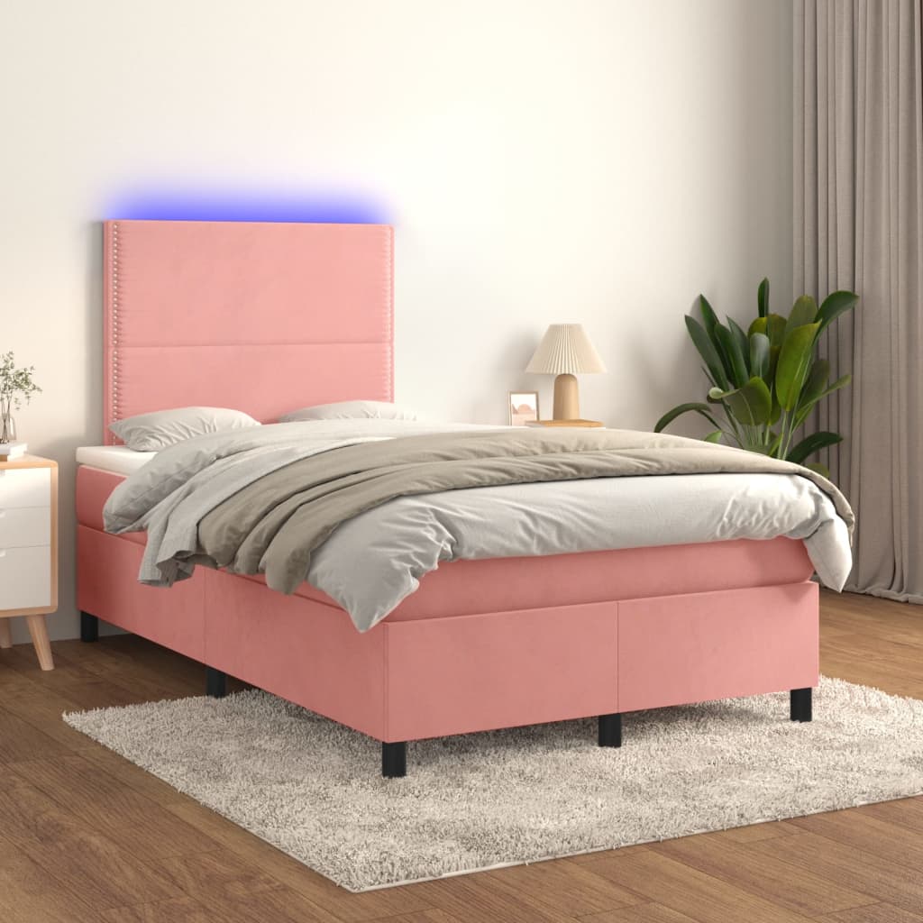 Letto A Molle Con Materasso E Led Rosa 120x200 Cm In Velluto