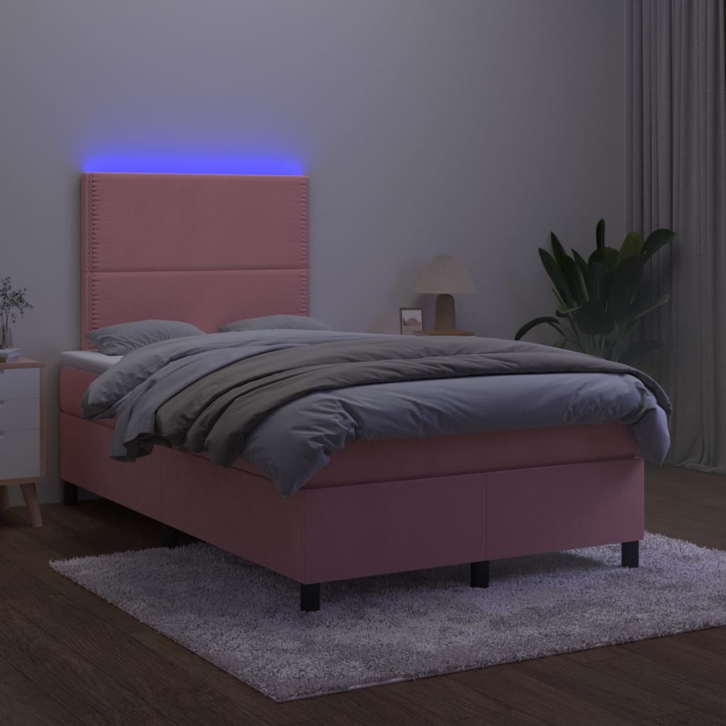 Letto A Molle Con Materasso E Led Rosa 120x200 Cm In Velluto - Image 4