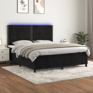 Letto A Molle Con Materasso E Led Nero 180x200 Cm In Velluto