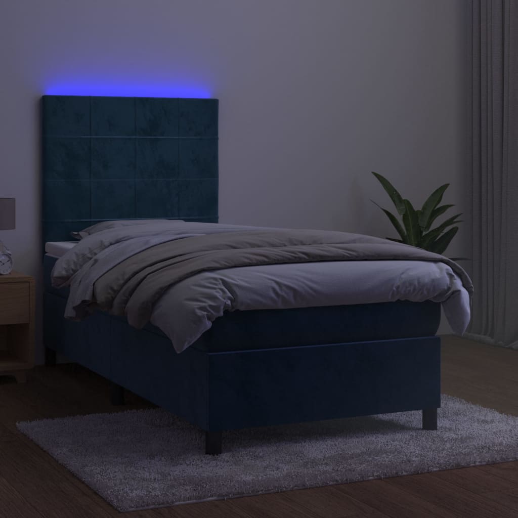 Letto A Molle Con Materasso E Led Blu Scuro 80x200cm In Velluto - Image 4