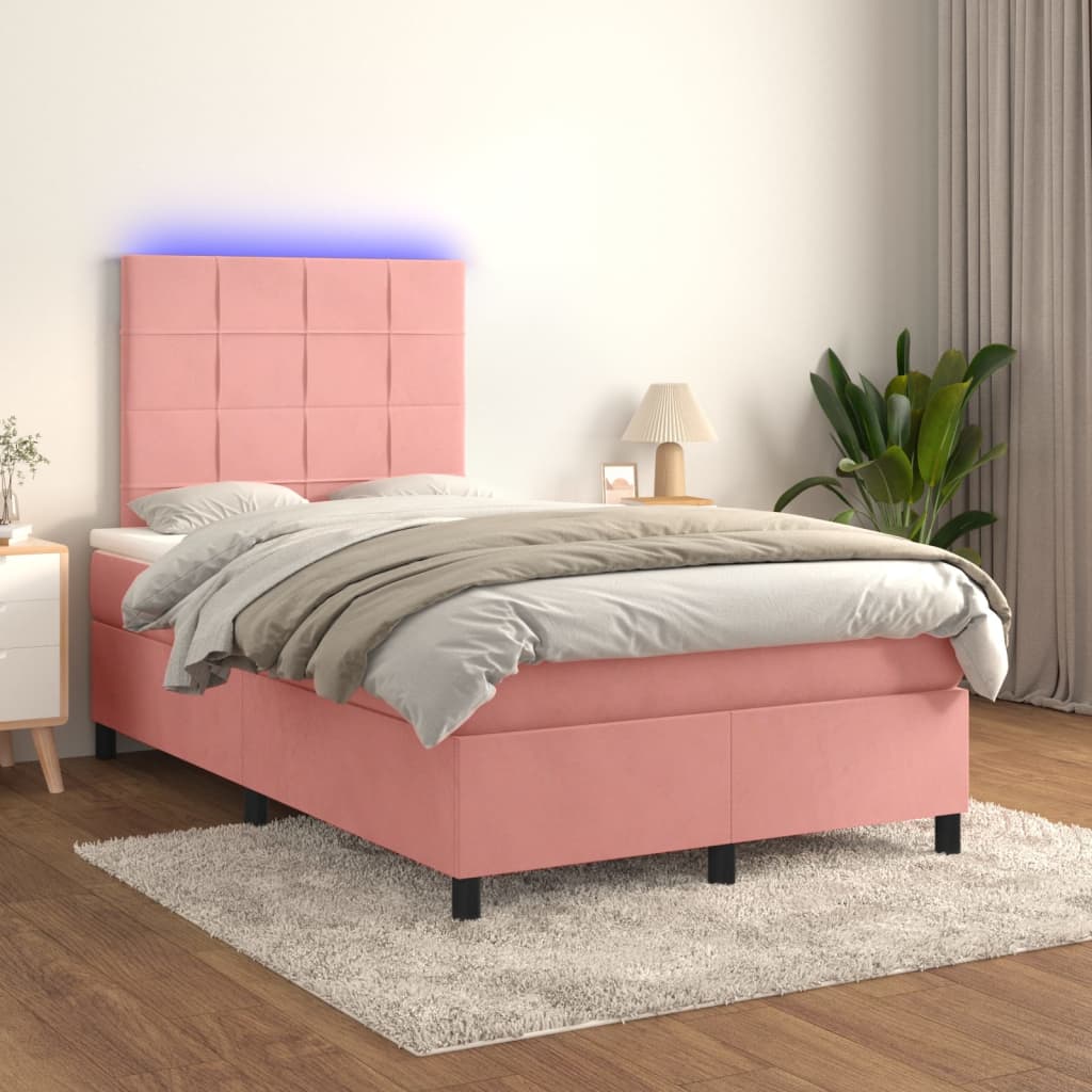 Letto A Molle Con Materasso E Led Rosa 120x200 Cm In Velluto