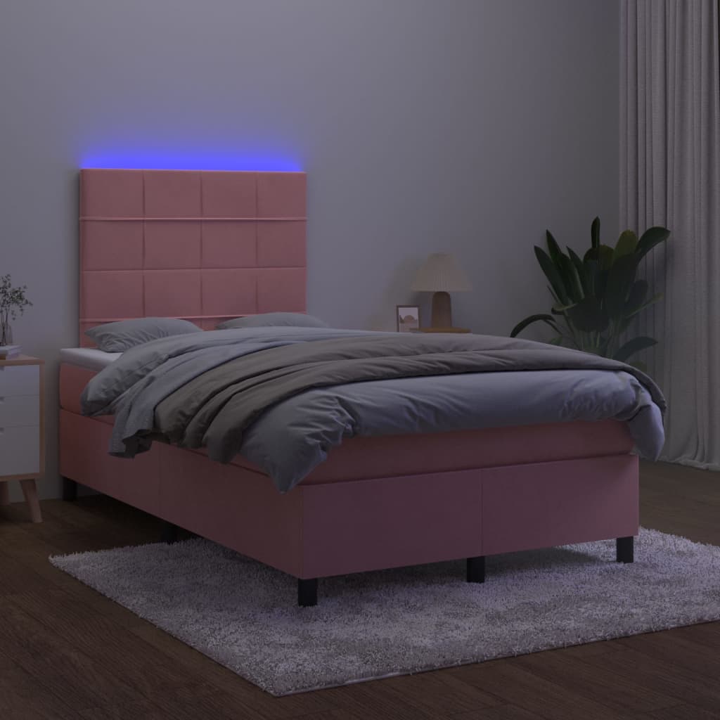 Letto A Molle Con Materasso E Led Rosa 120x200 Cm In Velluto - Image 4