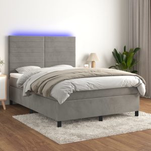 Letto A Molle Materasso E Led Grigio Chiaro 140x190 Cm Velluto