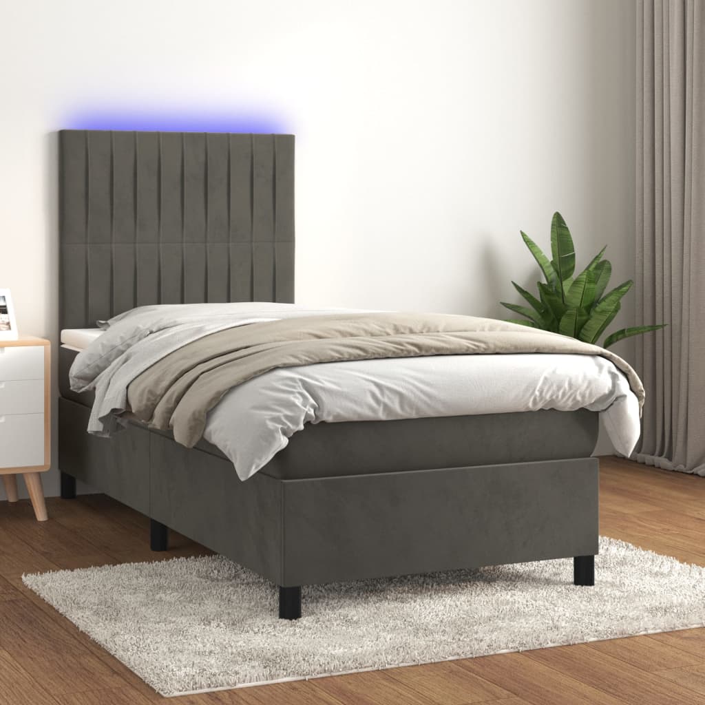 Letto A Molle Con Materasso E Led Grigio Scuro 90x190cm Velluto