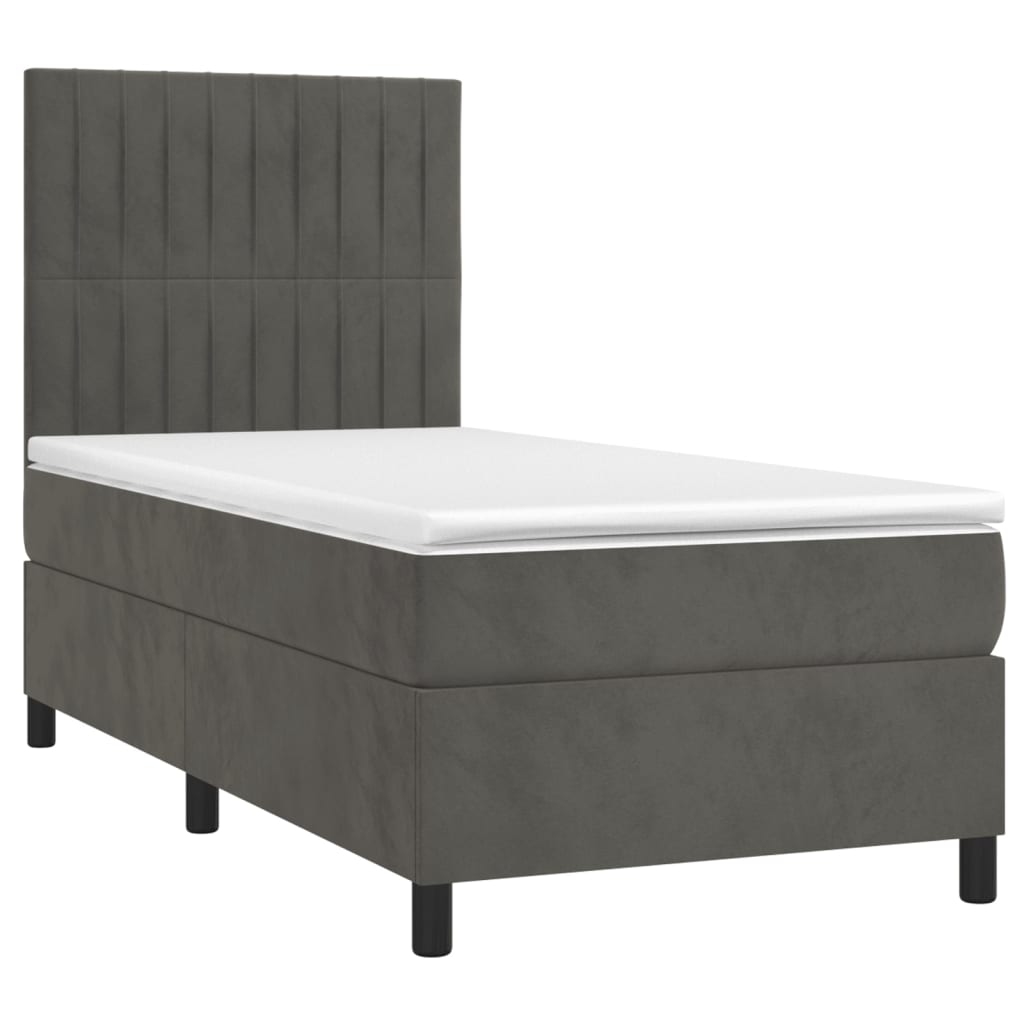 Letto A Molle Con Materasso E Led Grigio Scuro 90x190cm Velluto - Image 3