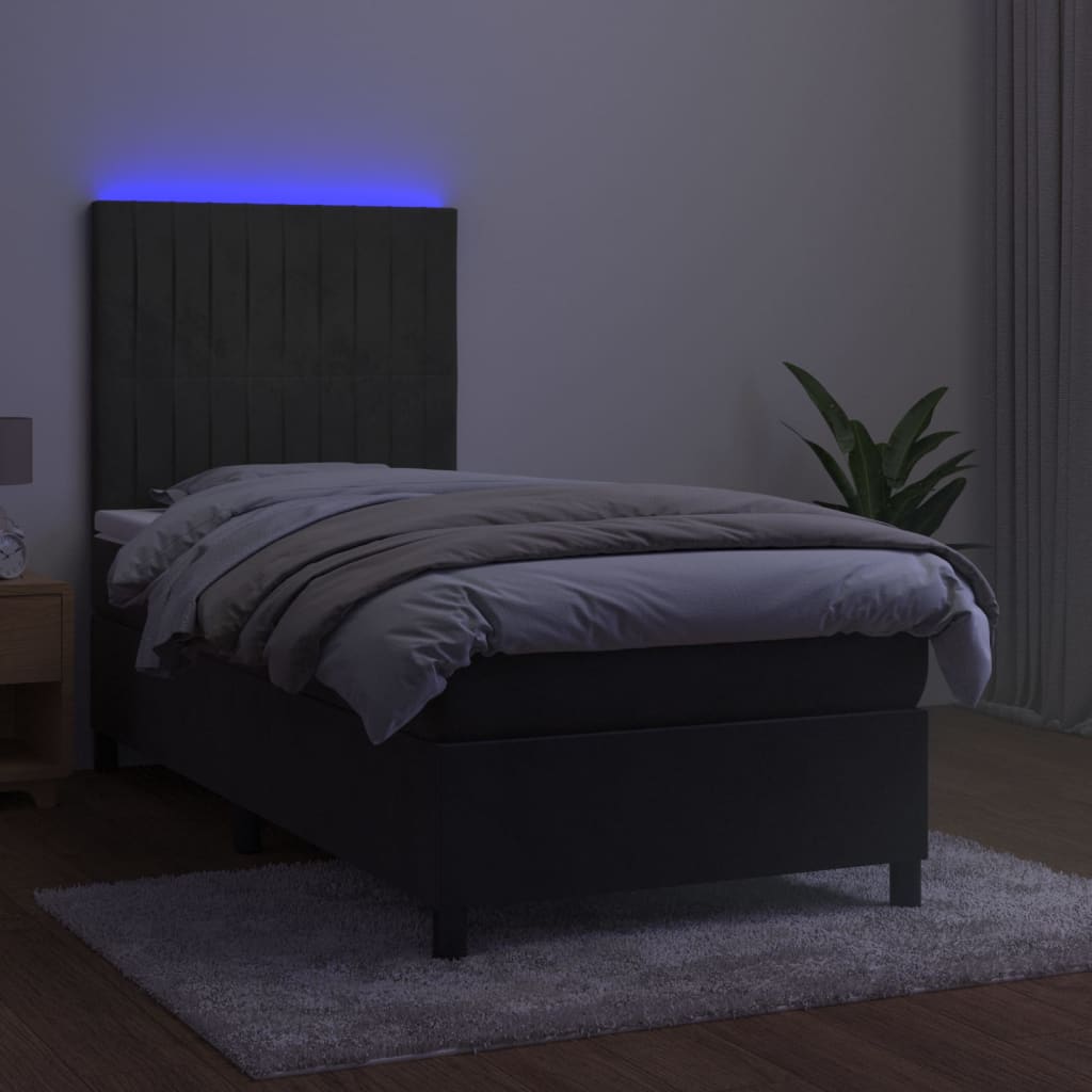 Letto A Molle Con Materasso E Led Grigio Scuro 90x190cm Velluto - Image 4