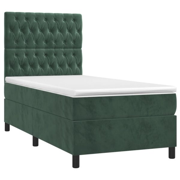 Letto A Molle Con Materasso E Led Verde Scuro 80x200cm Velluto - Image 3