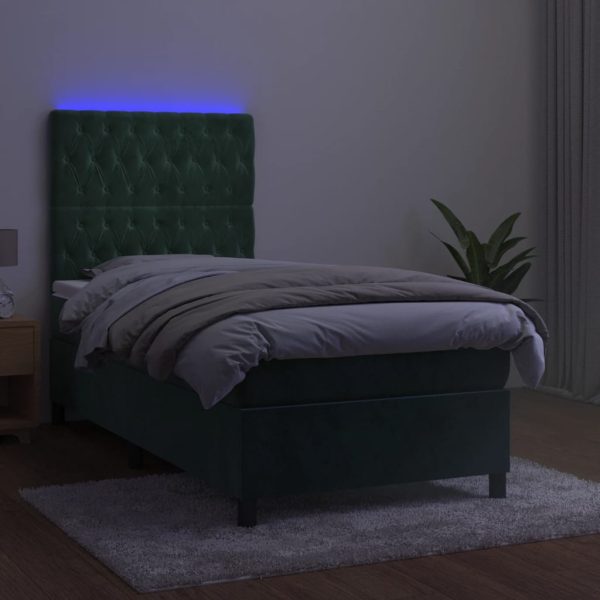 Letto A Molle Con Materasso E Led Verde Scuro 80x200cm Velluto - Image 4