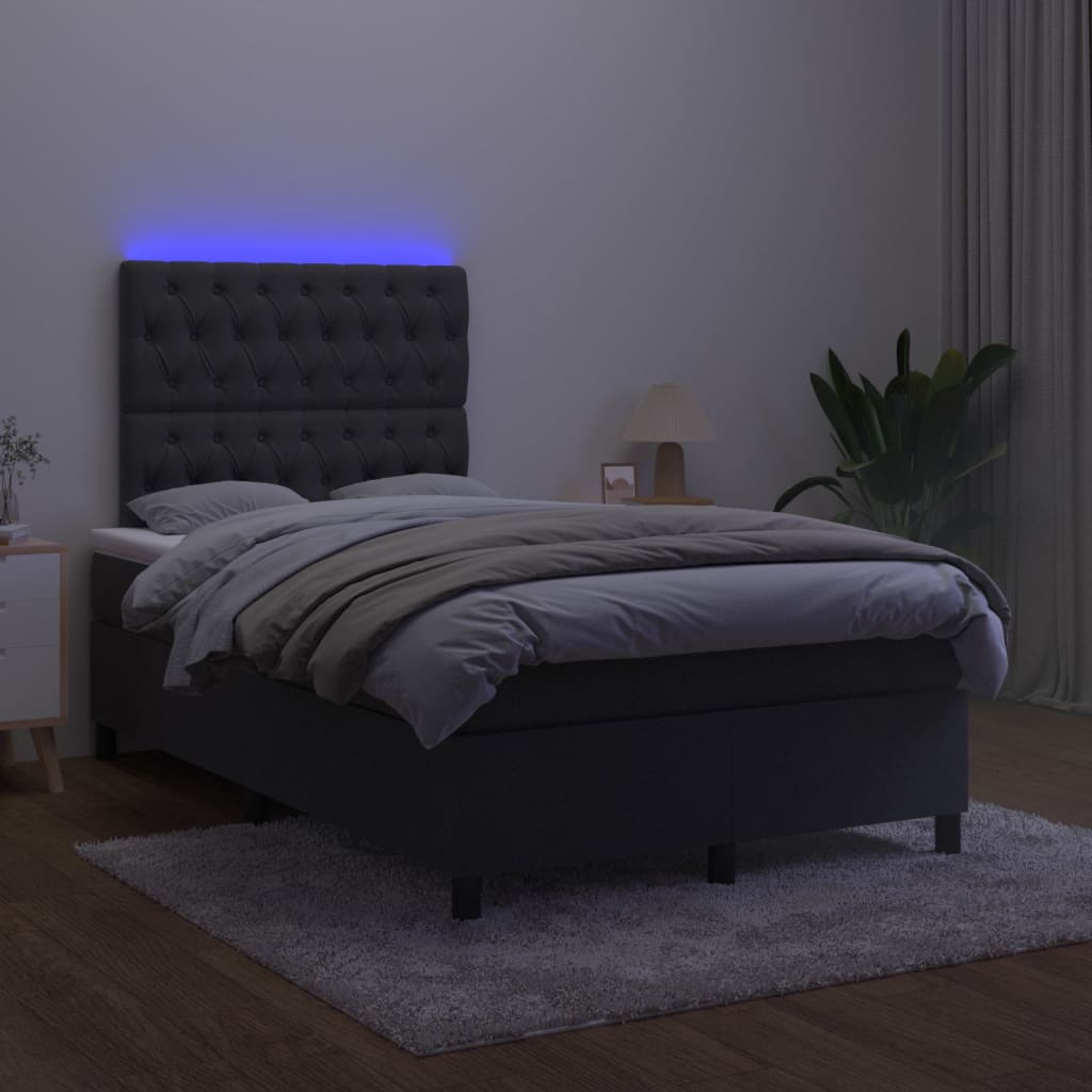 Letto A Molle Con Materasso E Led Nero 120x200 Cm In Velluto - Image 4