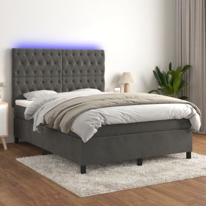 Letto A Molle Con Materasso E Led Grigio Scuro 140x190 cm