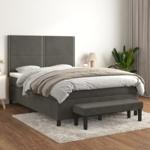 Giroletto A Molle Con Materasso Grigio Scuro 140x190 Cm Velluto