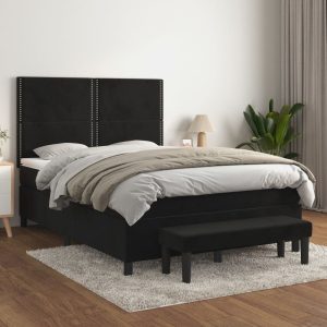 Giroletto A Molle Con Materasso Nero 140x190 Cm In Velluto