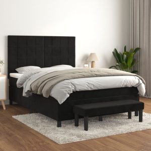 Giroletto A Molle Con Materasso Nero 140x200 Cm In Velluto