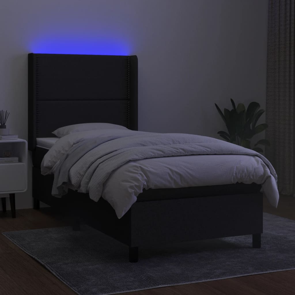 Letto A Molle Con Materasso E Led Nero 80x200 Cm In Tessuto - Image 3