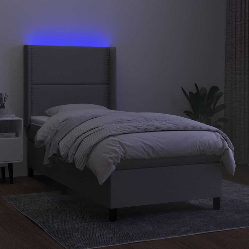 Letto A Molle Materasso E Led Grigio Chiaro 100x200 Cm Tessuto - Image 3