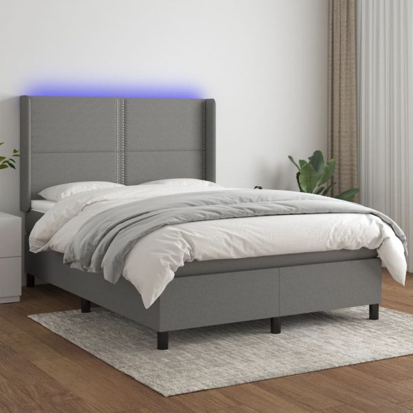 Letto A Molle Materasso E Led Grigio Scuro 140x200cm In Tessuto