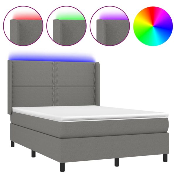 Letto A Molle Materasso E Led Grigio Scuro 140x200cm In Tessuto - Image 2