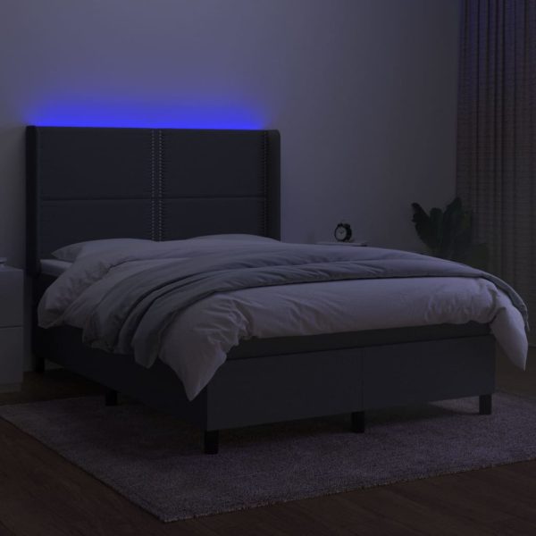 Letto A Molle Materasso E Led Grigio Scuro 140x200cm In Tessuto - Image 3