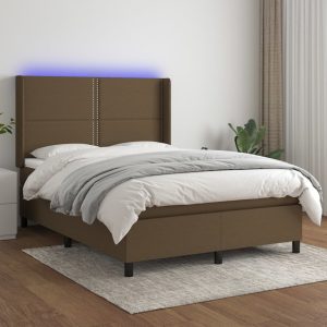 Letto A Molle Materasso E Led Marrone Scuro 140x200 Cm Tessuto