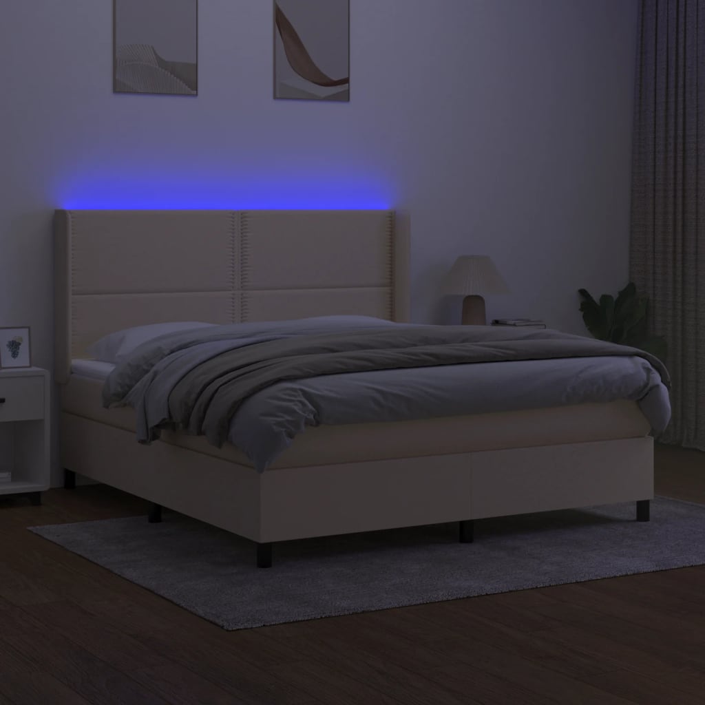 Letto A Molle Con Materasso E Led Crema 180x200 Cm In Tessuto - Image 3