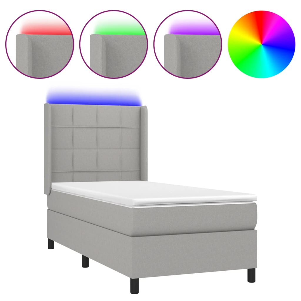 Letto A Molle Materasso E Led Grigio Chiaro 100x200 Cm Tessuto - Image 2