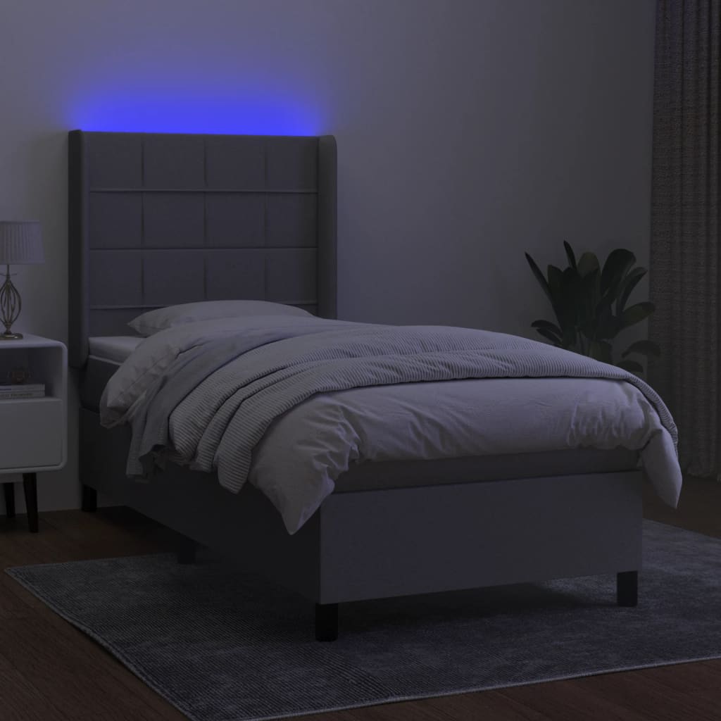 Letto A Molle Materasso E Led Grigio Chiaro 100x200 Cm Tessuto - Image 3