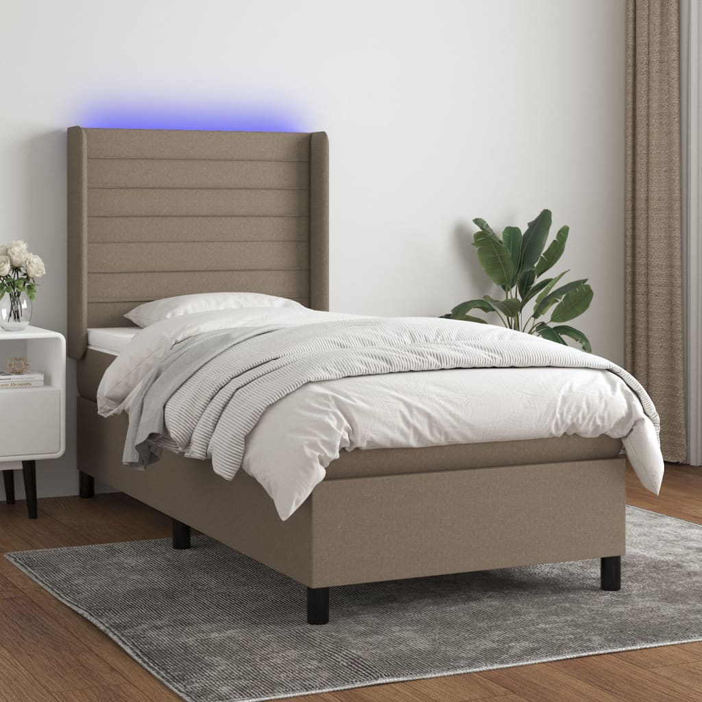 Letto A Molle Con Materasso E Led Tortora 100x200cm In Tessuto