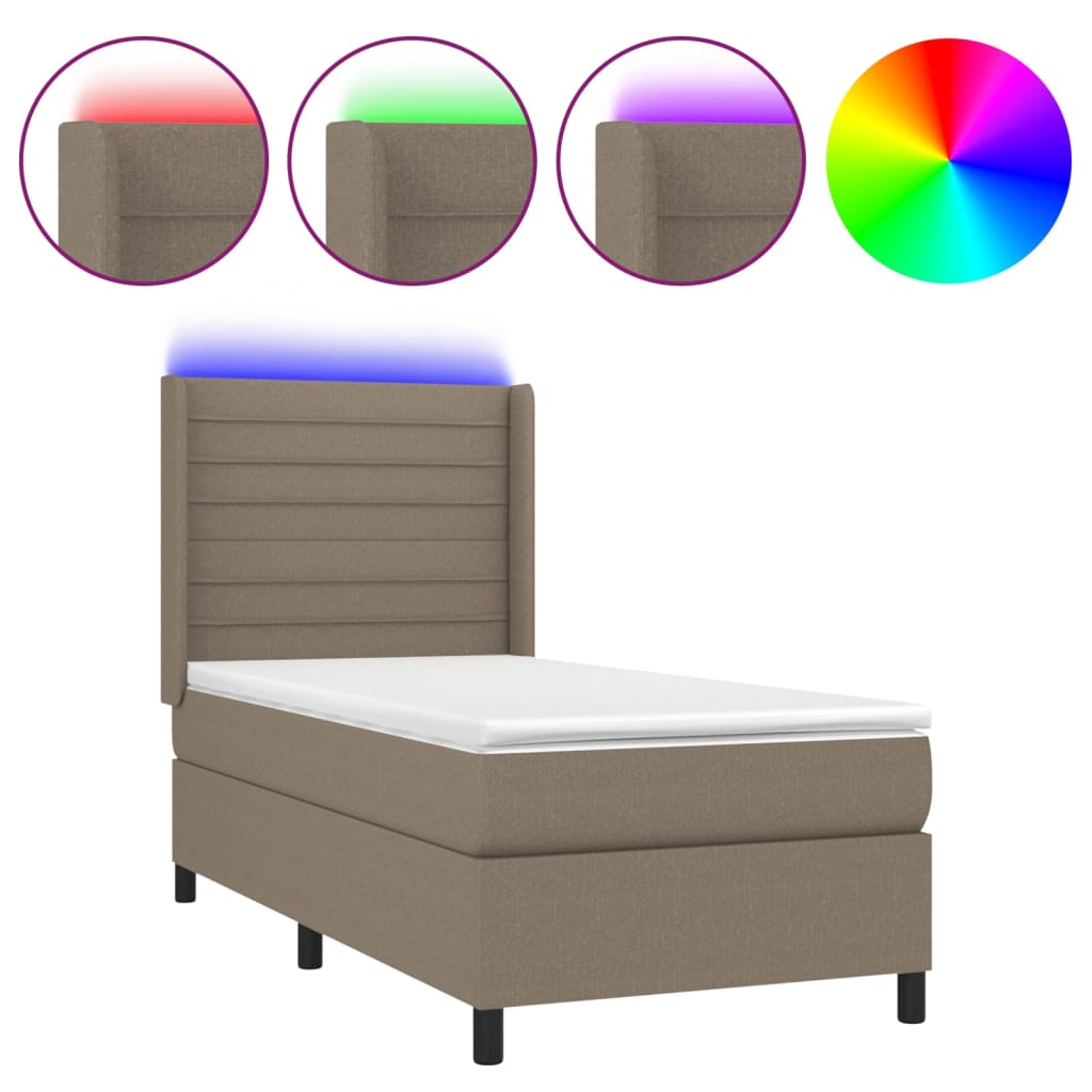 Letto A Molle Con Materasso E Led Tortora 100x200cm In Tessuto - Image 2