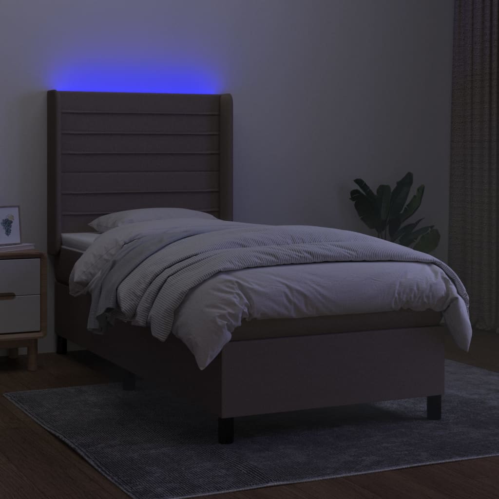 Letto A Molle Con Materasso E Led Tortora 100x200cm In Tessuto - Image 3