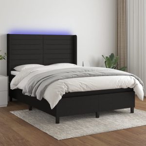 Letto A Molle Con Materasso E Led Nero 140x200 Cm In Tessuto