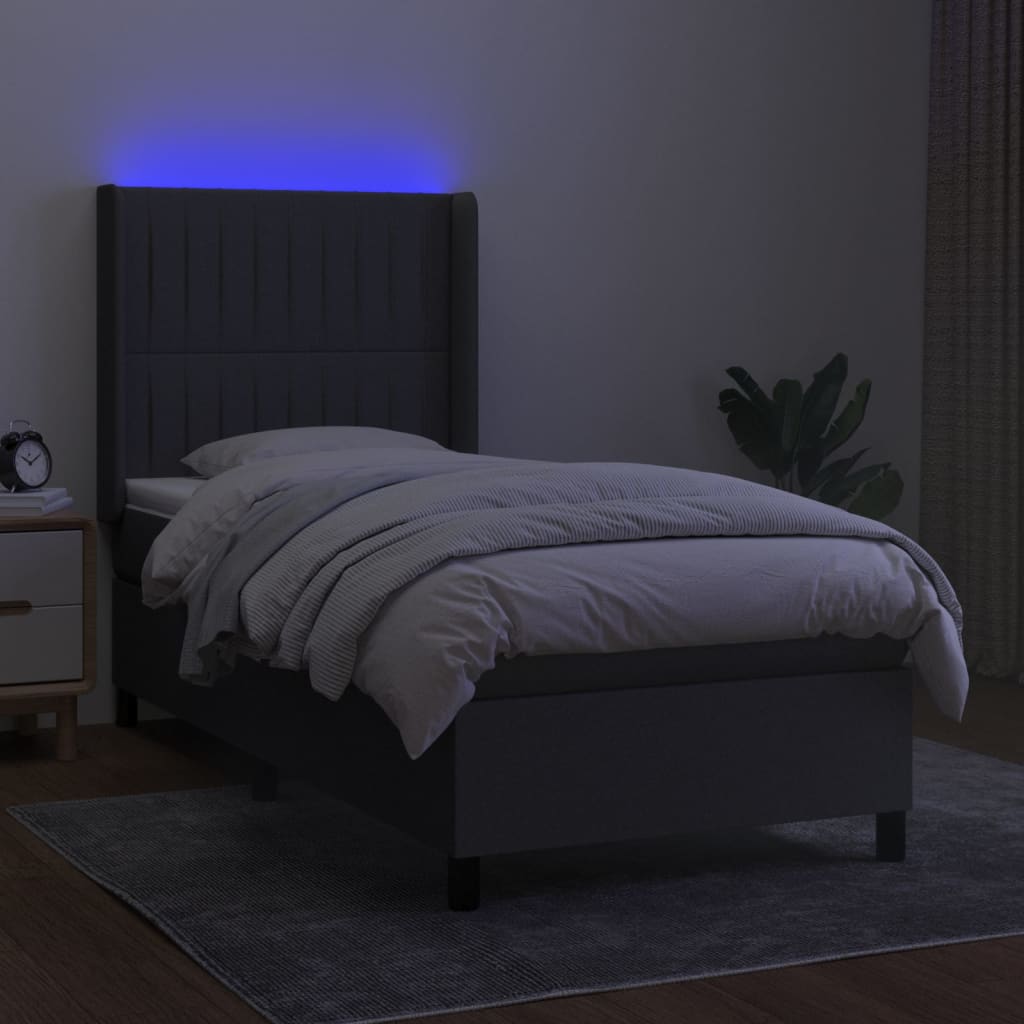 Letto A Molle Materasso E Led Grigio Scuro 90x200 Cm In Tessuto - Image 3