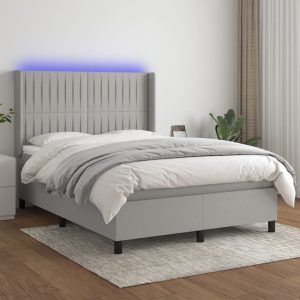 Letto A Molle Materasso E Led Grigio Chiaro 140x190 Cm Tessuto