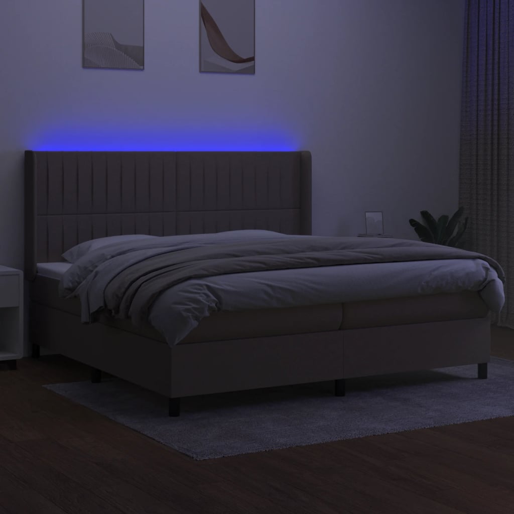 Letto A Molle Materasso E Led Tortora 200x200cm In Tessuto - Image 3