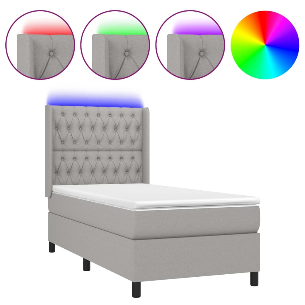 Letto A Molle Materasso E Led Grigio Chiaro 90x190 Cm Tessuto - Image 2