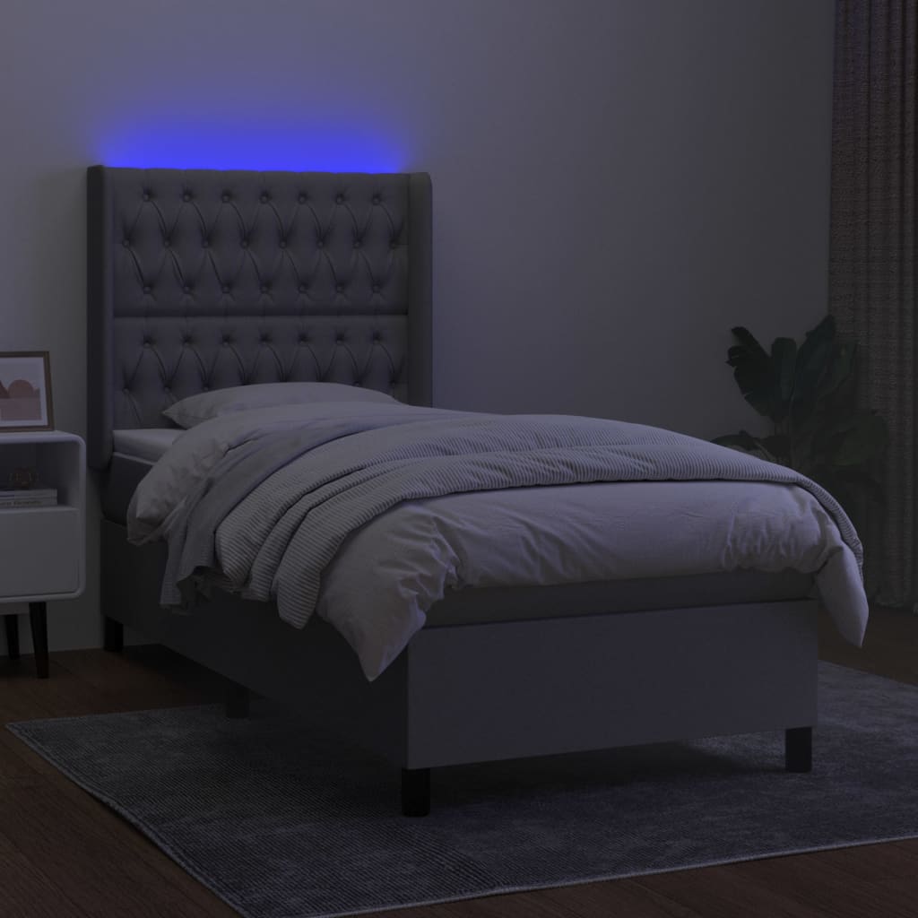 Letto A Molle Materasso E Led Grigio Chiaro 90x190 Cm Tessuto - Image 3