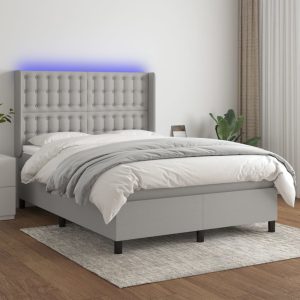 Letto A Molle Materasso E Led Grigio Chiaro 140x200 Cm Tessuto