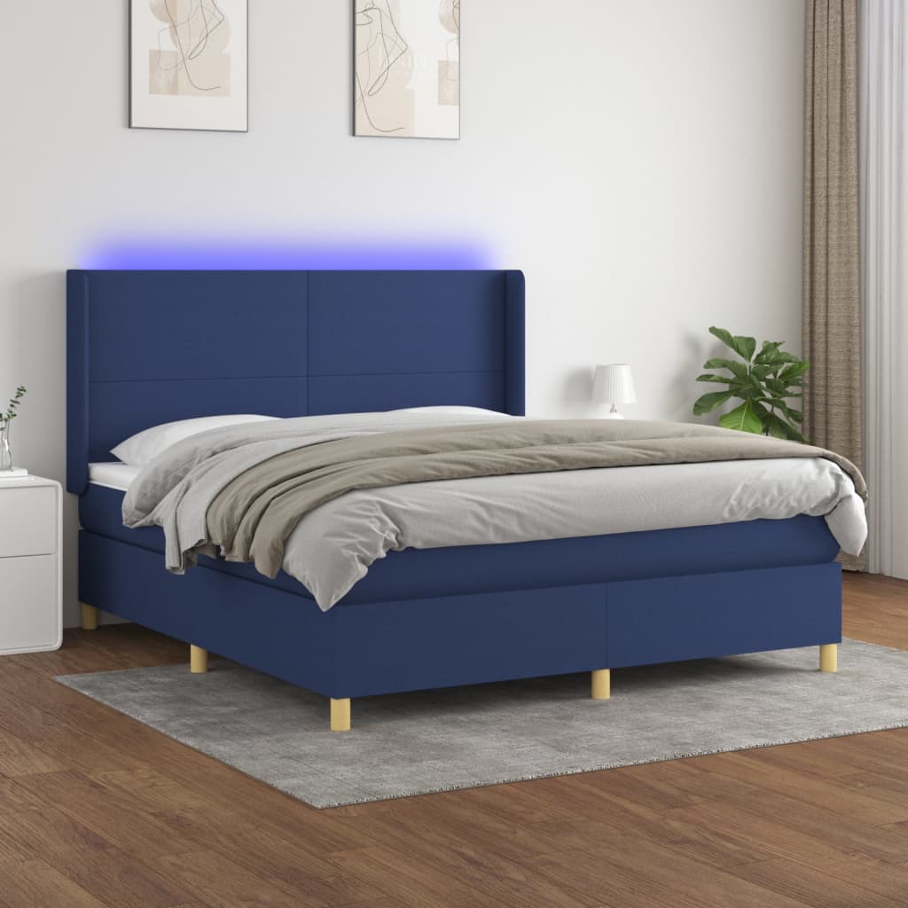 Letto A Molle Con Materasso E Led Blu 160x200 Cm In Tessuto