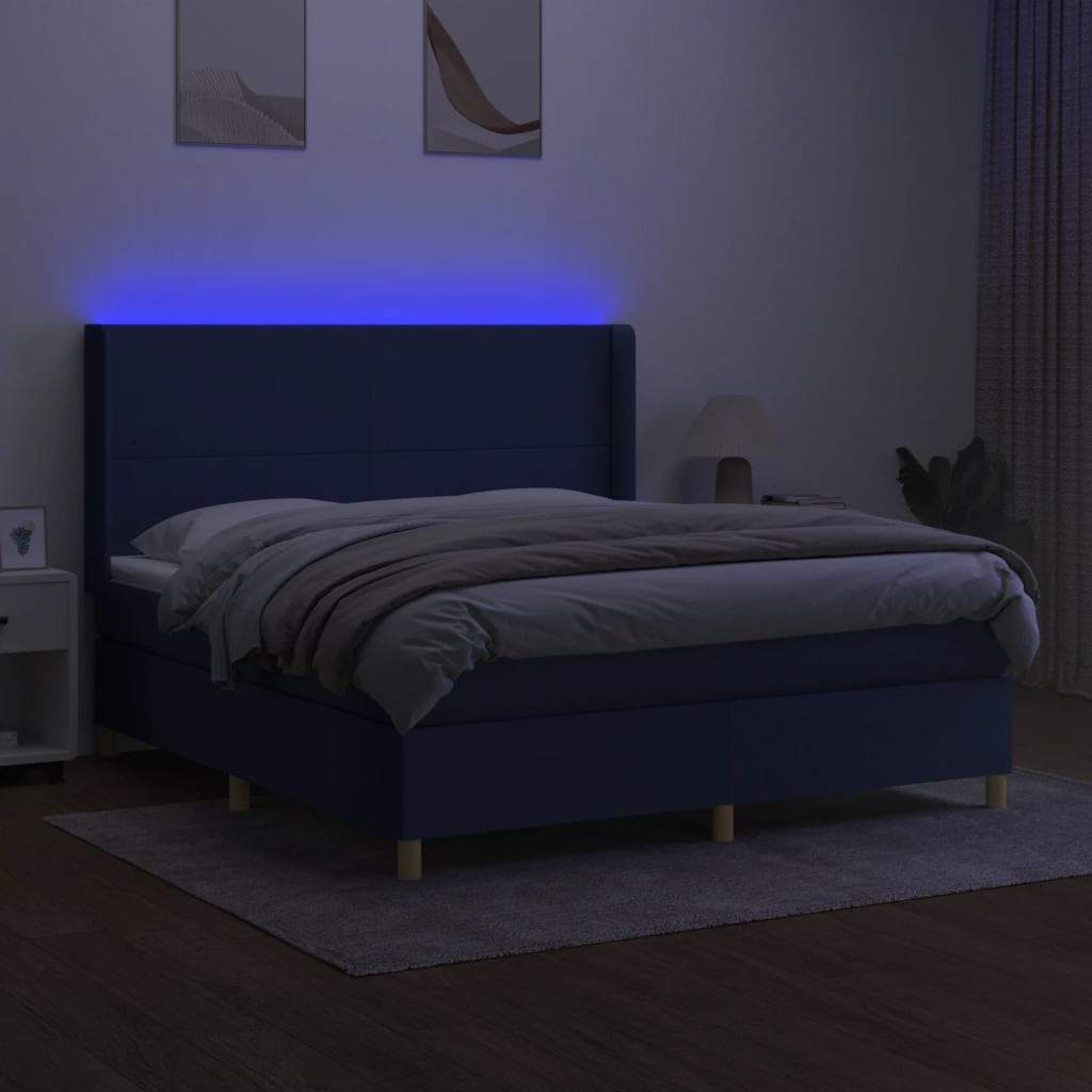 Letto A Molle Con Materasso E Led Blu 160x200 Cm In Tessuto - Image 3