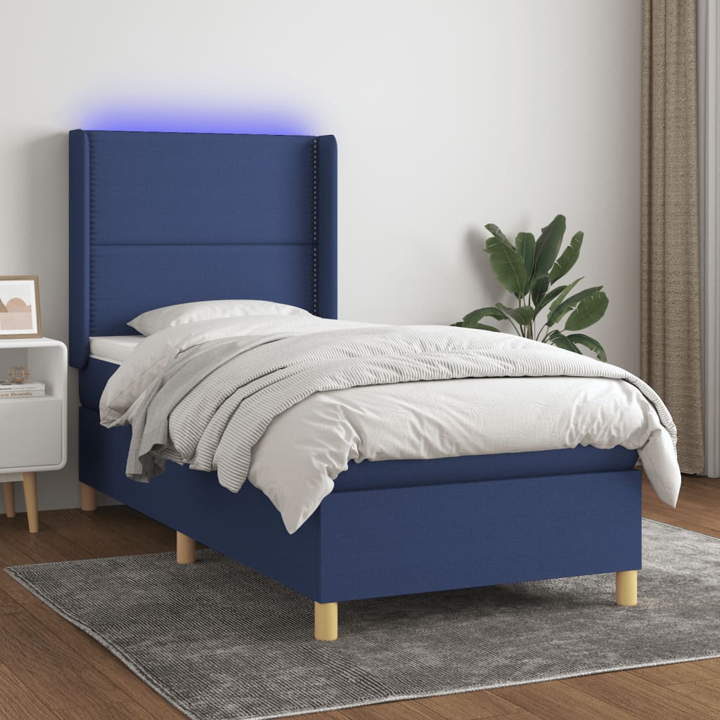 Letto A Molle Con Materasso E Led Blu 90x200 Cm In Tessuto
