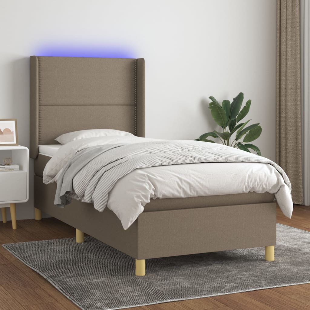 Letto A Molle Con Materasso E Led Tortora 100x200cm In Tessuto