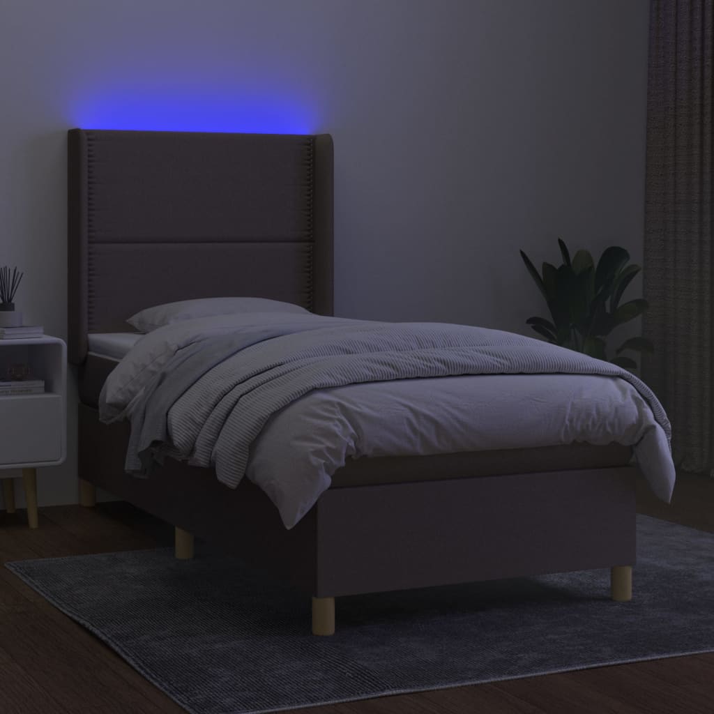 Letto A Molle Con Materasso E Led Tortora 100x200cm In Tessuto - Image 3