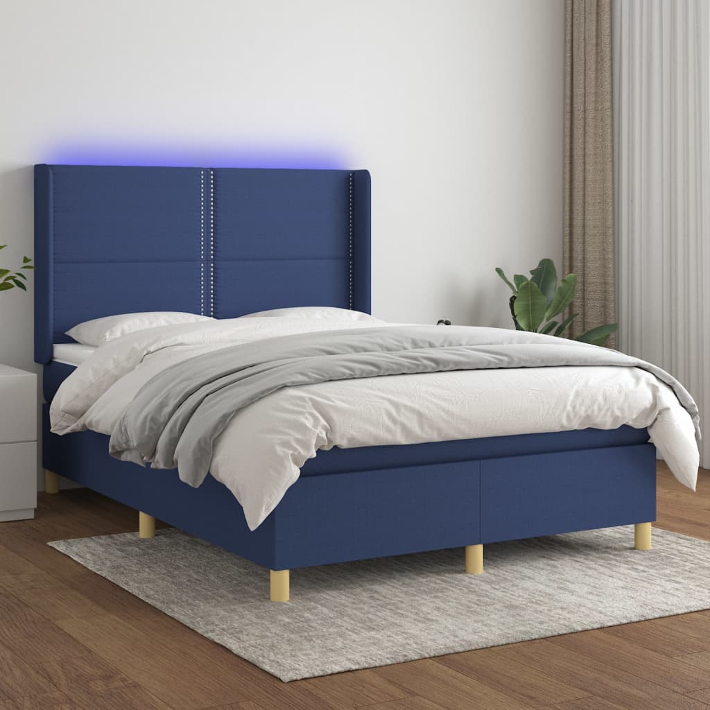 Letto A Molle Con Materasso E Led Blu 140x200 Cm In Tessuto