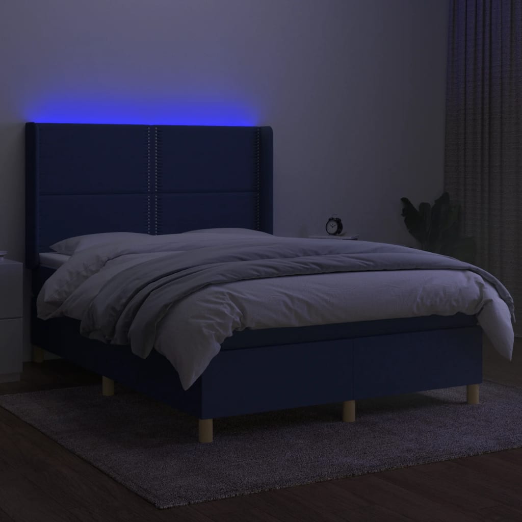 Letto A Molle Con Materasso E Led Blu 140x200 Cm In Tessuto - Image 3