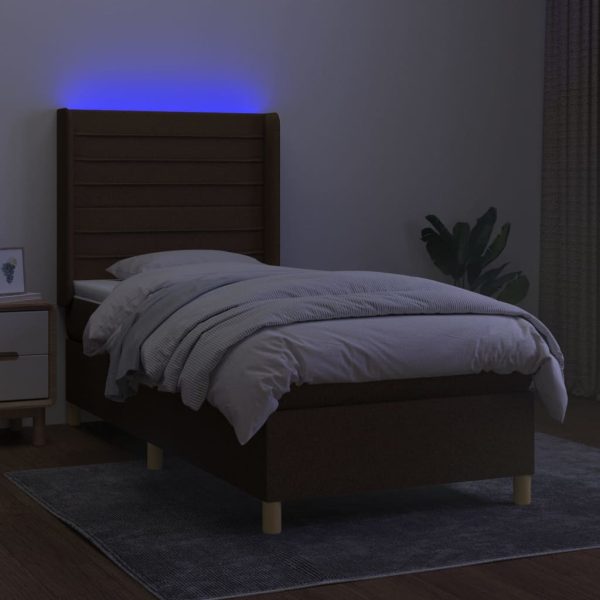 Letto A Molle Materasso E Led Marrone Scuro 100x200 Cm Tessuto - Image 3