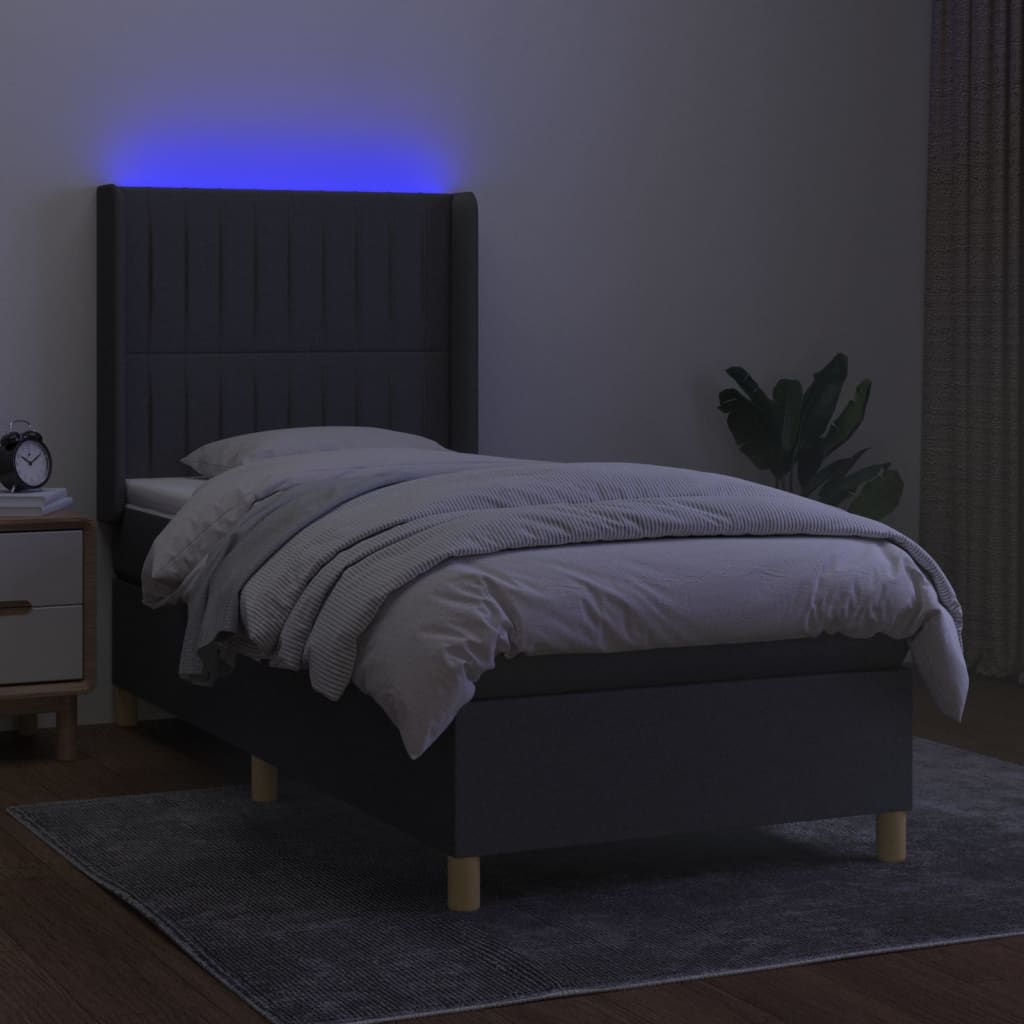 Letto A Molle Materasso E Led Grigio Scuro 80x200 Cm In Tessuto - Image 3